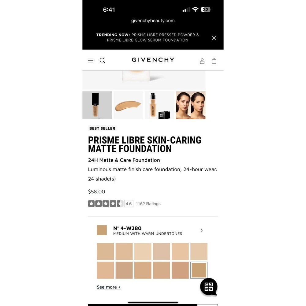 Givenchy Prisme Libre Skin-Caring Matte Foundation 4-N280